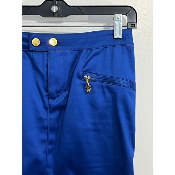 Roberto Cavalli Skirt Size 38 US Size 2 Royal Blue Pleated Gold Logo Preppy - Picture 2 of 10